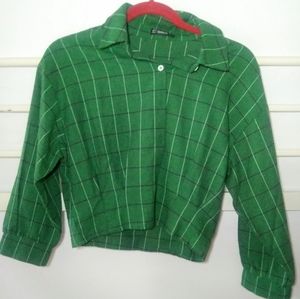 Shein green striped long sleeve buttoned down